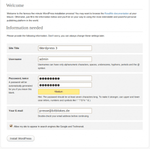 Wordpress 3 freie Admin Wahl