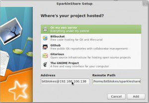 Sparkleshare 0.8.0 Projekt hinzufügen