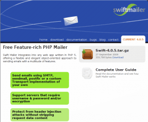 Swiftmailer Screenshot Webseite