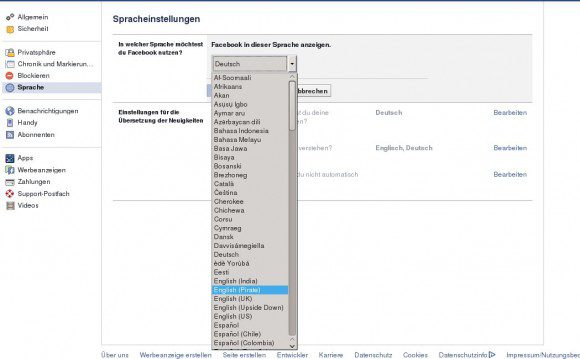 Facebook auf Piratensprache umstellen geht ganz einfach