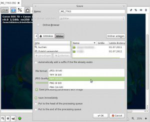 RawTherapee 3.0.0 Speicher Dialog