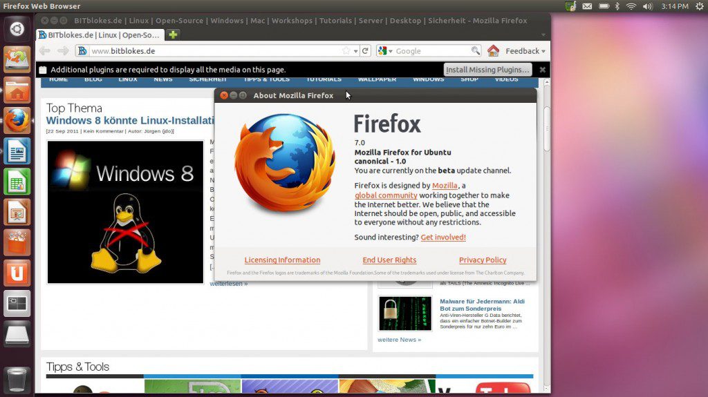 Ubuntu 11.10 "Oneiric Ocelot" Firefox 7