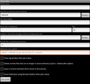 rsync for Android Profil anlegen
