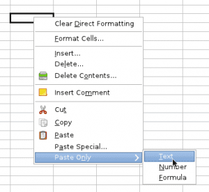 LibreOffice 3.6 Calc Paste Only Menü