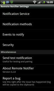 android-notifier Hauptbildschirm