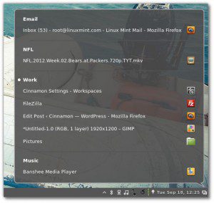 Cinnamon 1.6 Window Quick-List (Quelle: linuxmint.com)