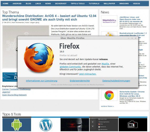 Firefox 16 unter Linux 64-Bit