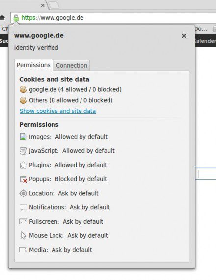 Chrome: Webseiten-Berechtigungen