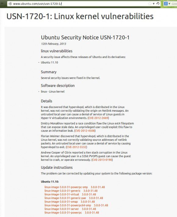 Ubuntu 11.10: Sicherheits-Anweisung