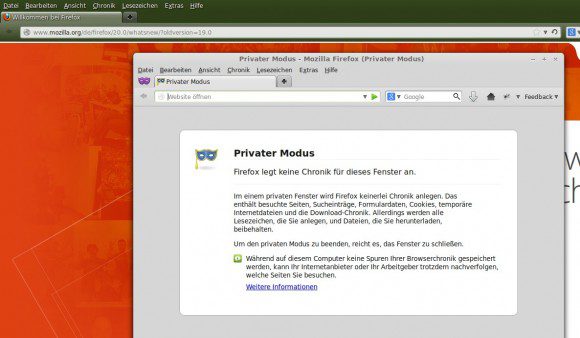 Firefox 20: Privat und herkömmlich laufen parallel