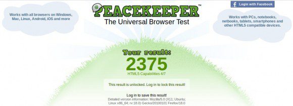 Futuremark Peacekeeper: Firefox 18 mit 2375 Punkten.