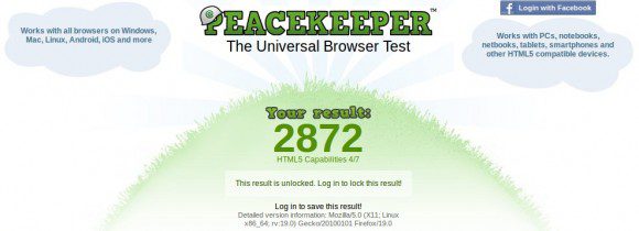 Futuremark Peacekeeper: Firefox 19 mit 2872 Punkten.