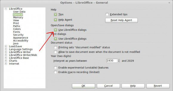 LibreOffice-Dialoge aktivieren