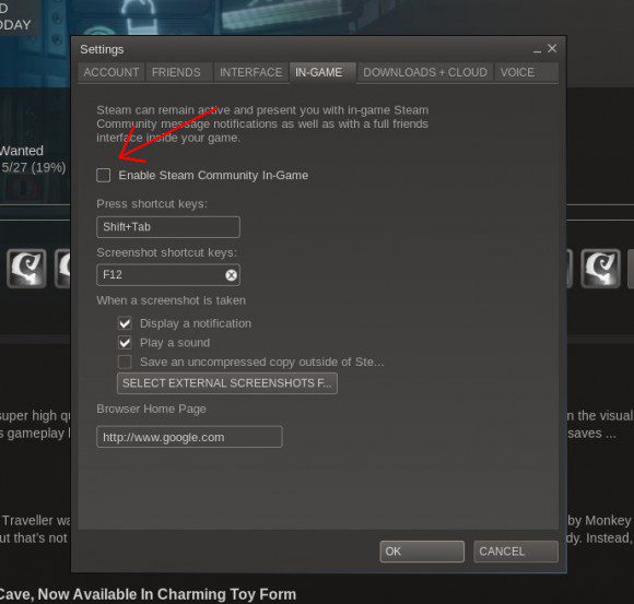 Ingame Steam Overlay deaktivieren funktioniert auch