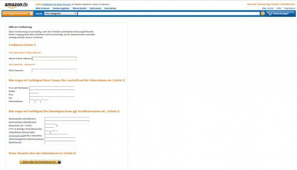 Die gefälschte Amazon-Seite sieht ziemlich echt aus