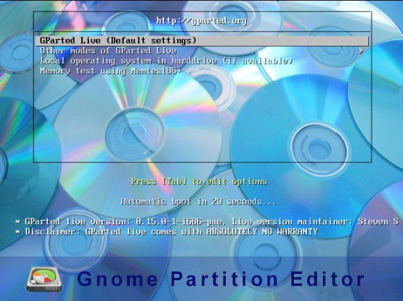 GParted Live 0.15.0-1: Bootscreen