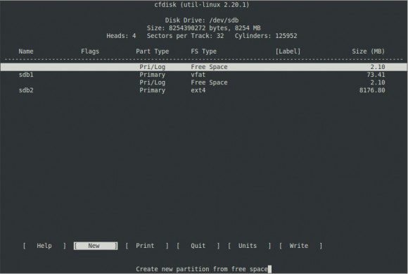 cfdisk: Screenshot