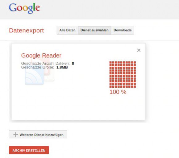 Mittels Google Takeout Daten exportieren