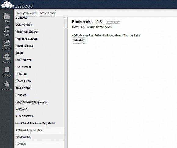 ownCloud: Bookmark aktivieren