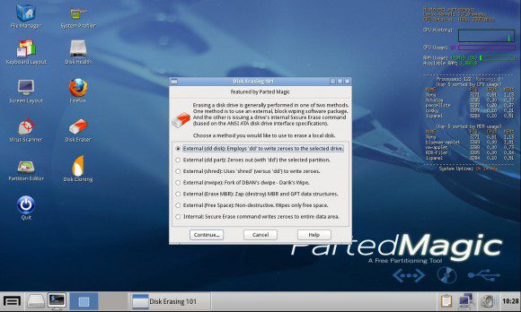 Parted Magic 2013_02_28: Disk Eraser mit wipefreespace