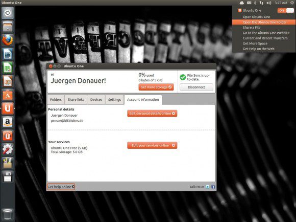 Ubuntu 13.04 Raring Ringtail: Ubuntu One mit eigenem Menü