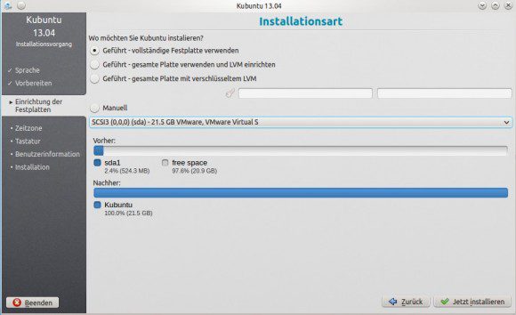 Partittionieren während der Installation