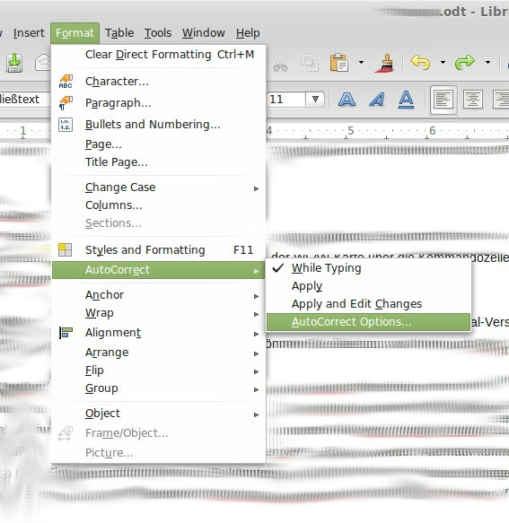 LibreOffice: Autokorrektur-Optionen