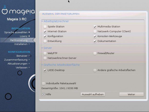 Mageia 3: Paketgruppen wählen