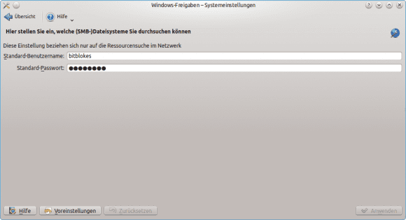 KDE: Standard-Samba-Anmeldedaten hinterlegen