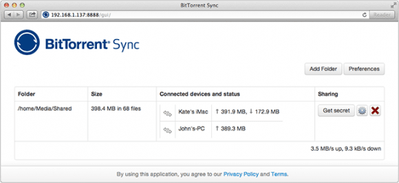 Standard-Zugriff via WebGUI (Quelle: bittorrent.com)