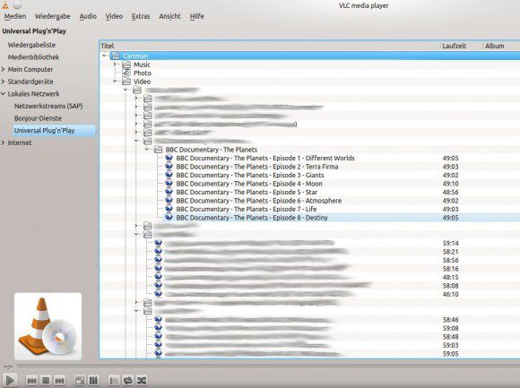 VLC und UPnP: funktioniert ausgezeichnet
