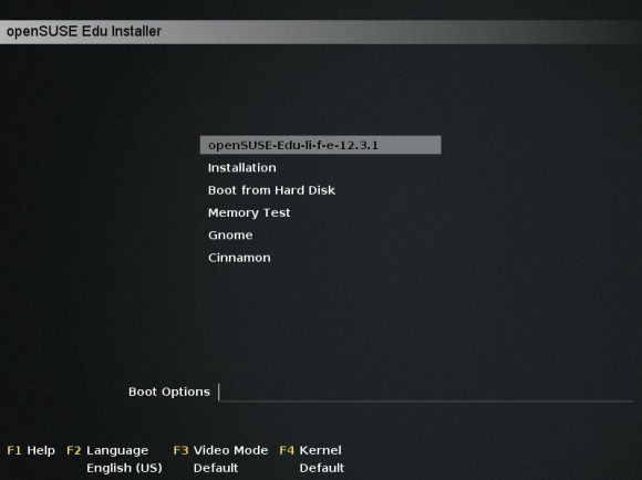 openSUSE 12.3 "Edu Li-f-e": Bootscreen (Quelle: en.opensuse.org)