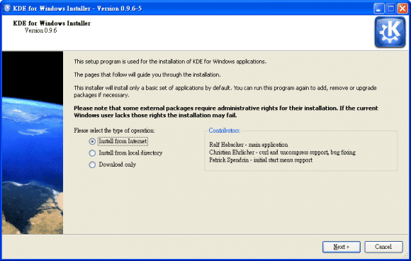 KDE für Windows: Installer (Quelle: techbase.kde.org)