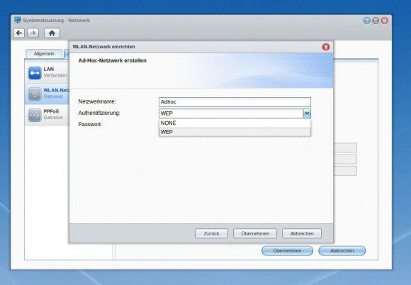 Synology: Ad-Hoc-Netzwerk möglich, aber nur WEP-Verschlüsselung