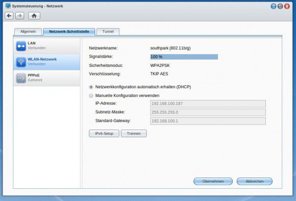 Synology: ... und schon ist WiFi verbunden.
