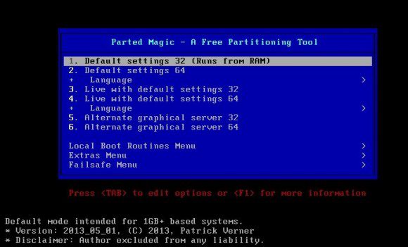 Parted Magic 2013_05_01: Bootscreen