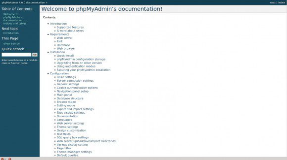 phpMyAdmin 4: Dokumentation