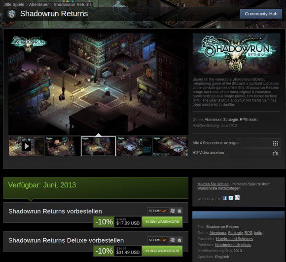 Shadowrun Returns: derzeit mit 10 Prozent Rabatt