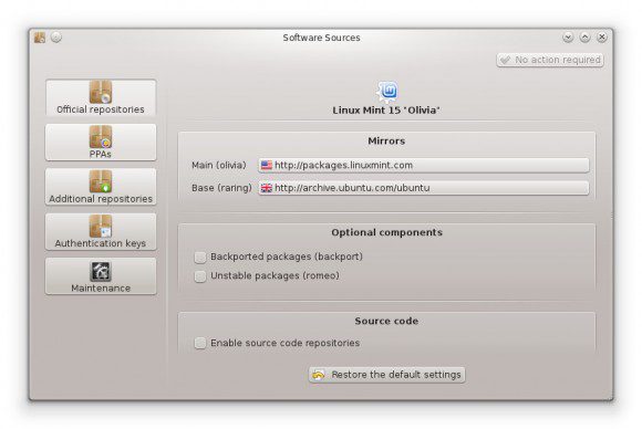 Linux Mint 15 KDE: MintSources (Quelle: linuxmint.com)