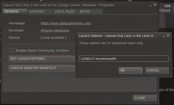 Leisure Suit Larry: Reloaded - Steam-Startoptionen