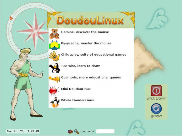 Doudou Linux 2.0: Auswahl-Menü