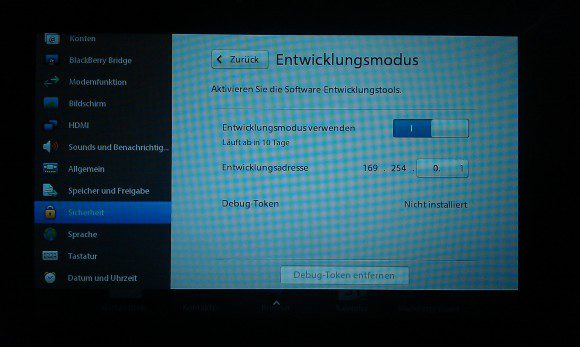 BlackBerry Playbook: Entwicklungsmodus