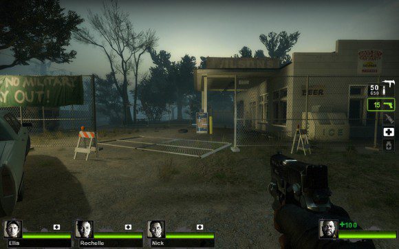 Left 4 Dead 2: Eine verlassene Tankstelle im Sumpf