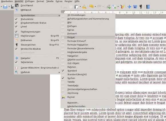 LibreOffice 4.1: Nach Aktivierung der Seitenleiste Format ausblenden