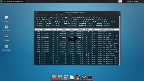 Manjaro: top - weniger als 500 MByte Arbeitsspeicher