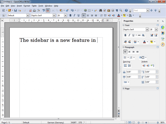 OpenOffice 4.0 mit neuer Seitenleiste (Quelle: apache.org)