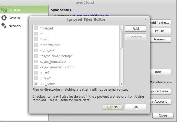 Liste mit Dateien, die nicht synchronisiert werden sollen