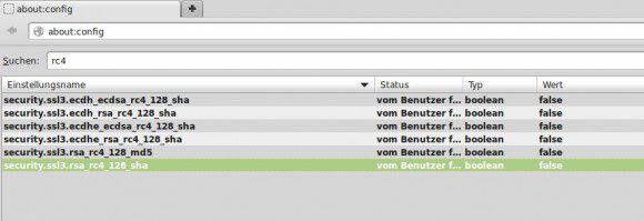 Firefox: Nach RC4 suchen und deaktivieren