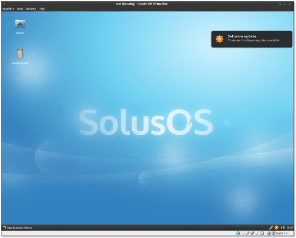 SolusOS 2 Alpha 9 mit Update-Benachrichtigung (Quelle: solusos.com)