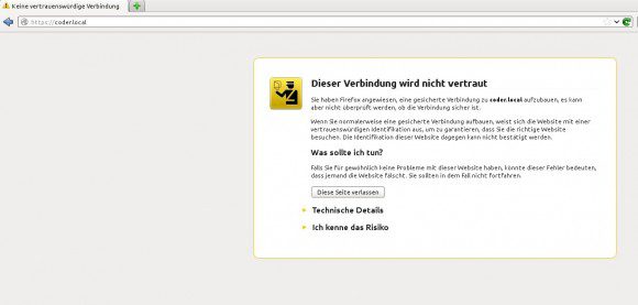 coder.local: Zertifikat akzeptieren